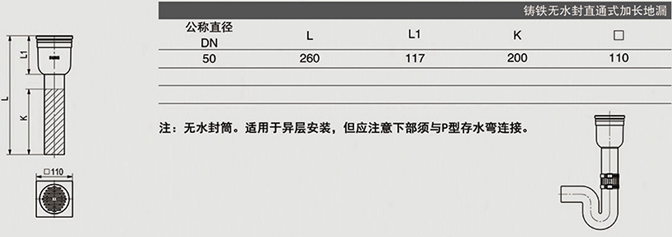 鑄鐵無(wú)水封直通式加長(zhǎng)地漏 (2)